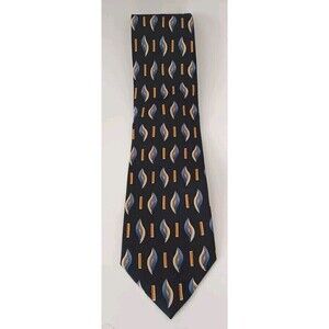 VINTAGE ALEXANDER LLOYD MENSWEAR NECKTIE BLUE ART DECO GEOMETRIC BIG AND TALL